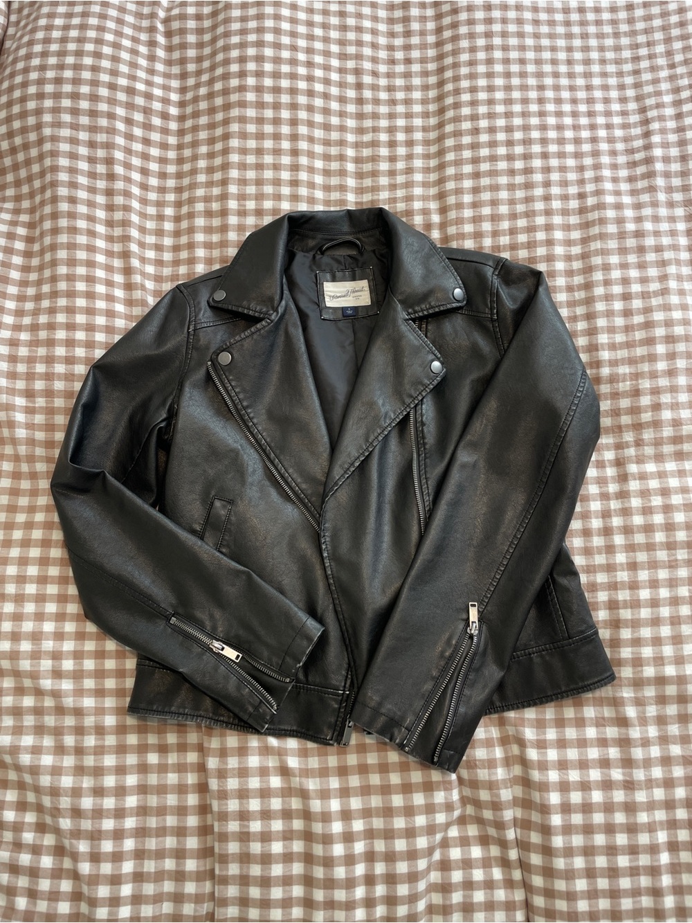 Black Faux Leather Moto Jacket - Women Size S
